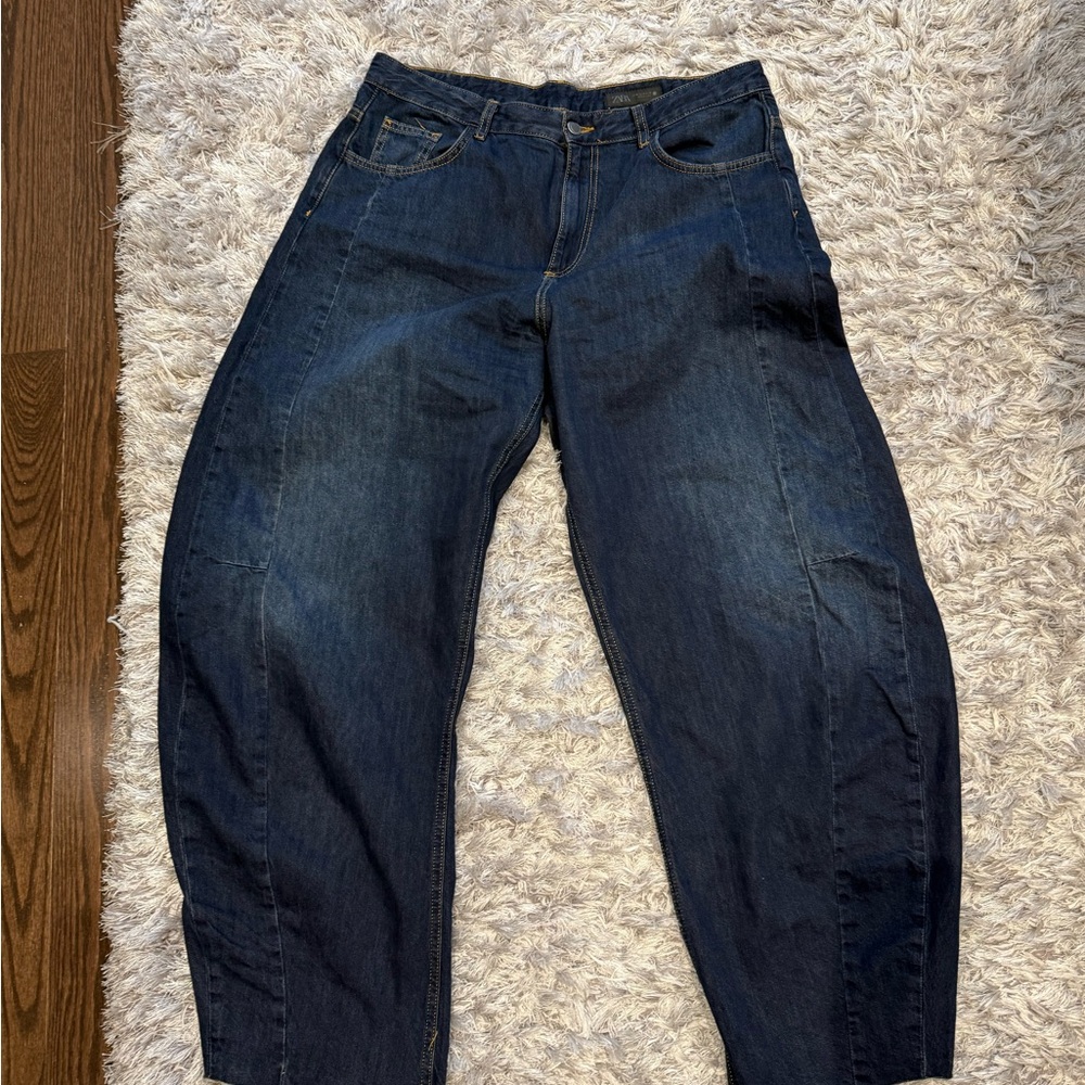 Zara Navy Blue Jeans with Yellow Stitching